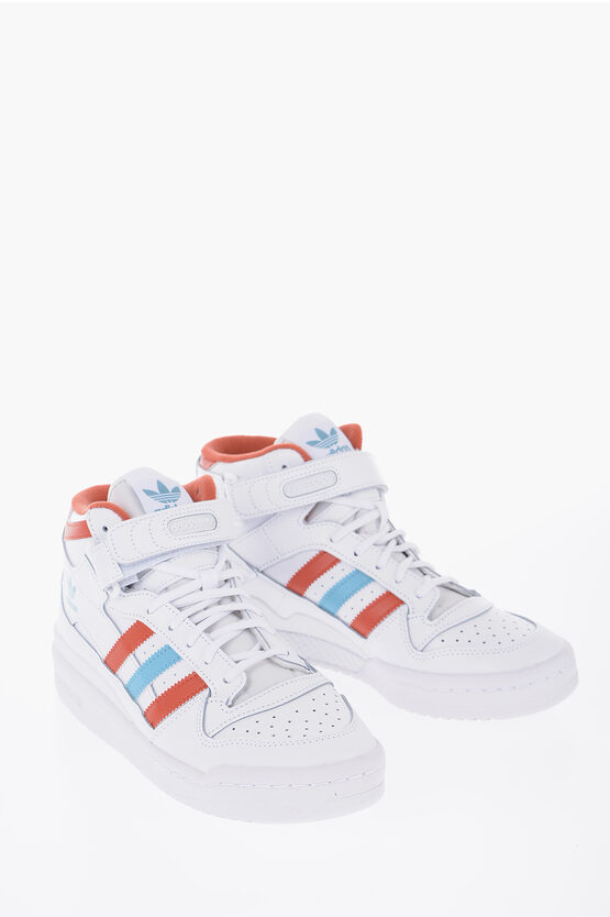 Adidas Originals Leather Forum Mid Sneakers With Contrasting Details In White