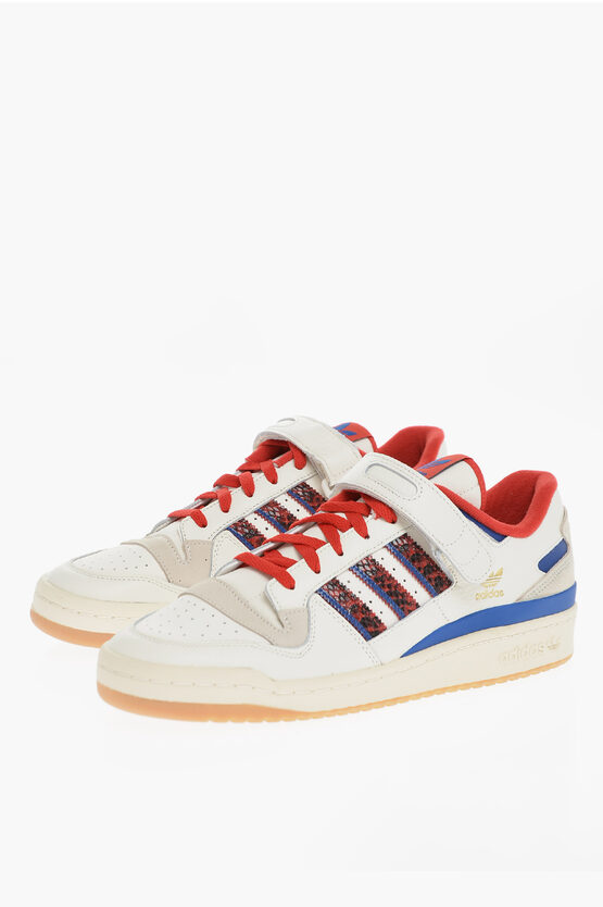 Adidas Originals Leather Forum Sneakers With Animal Printed Inserts In White