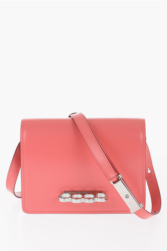 Alexander Mcqueen Leather Four Ring Crossbody Bag With Decorative Ring Handle In Pink