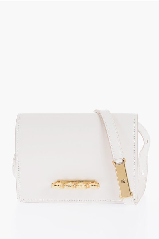 Alexander Mcqueen Leather Four Ring Crossbody Bag With Golden Detail In White