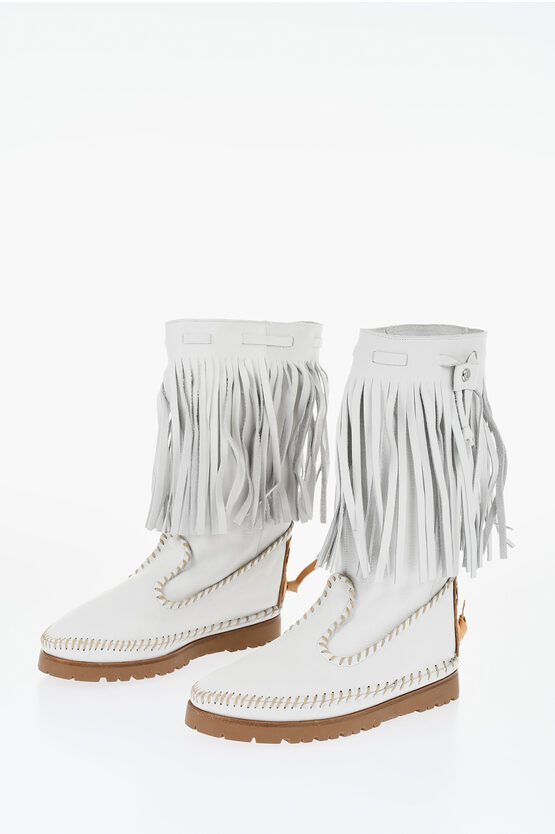 Dsquared2 Woman Knee Boots White Size 11 Calfskin