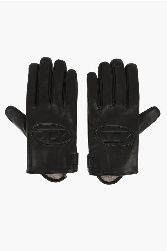 Shop Diesel Leather G-reies Gloves With Wool Lining