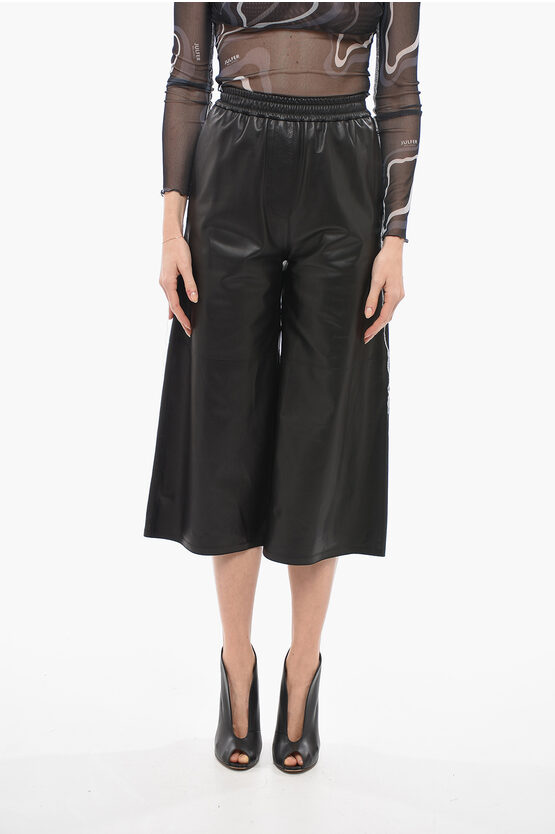 Loewe Leather Gaucho Trousers With Embossed Logo In Black
