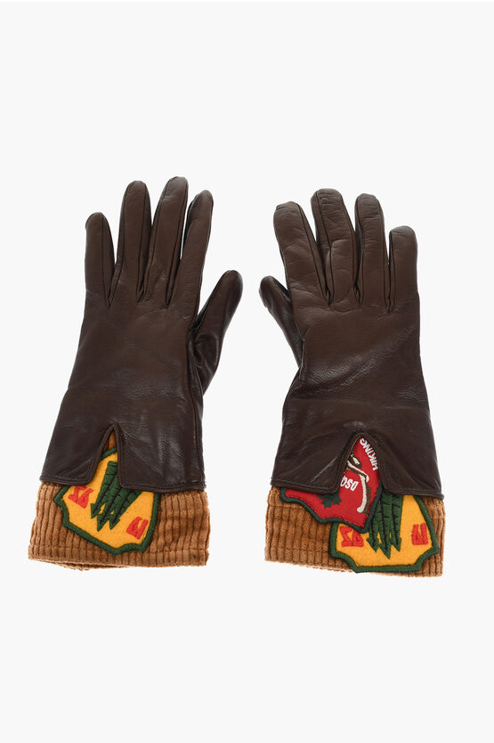 Dsquared2 Leather Gloves With Cordoroy Detail