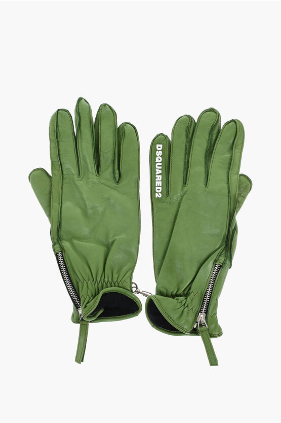 Dsquared2 Leather Gloves With Half Zip And Embossed Logo Grösse 8