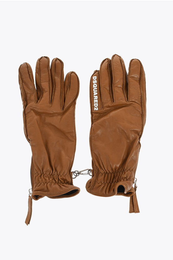 Dsquared2 Leather Gloves With Half Zip And Embossed Logo Grösse 8