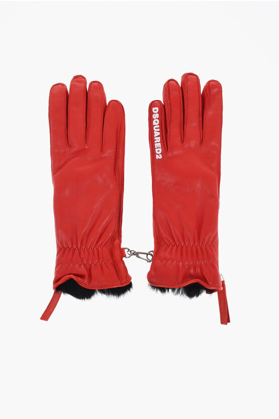 Dsquared2 Leather Gloves With Half Zip And Real Fur Inner