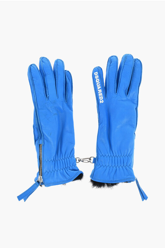 Dsquared2 Leather Gloves With Half Zip And Real Fur Inner Grösse 7