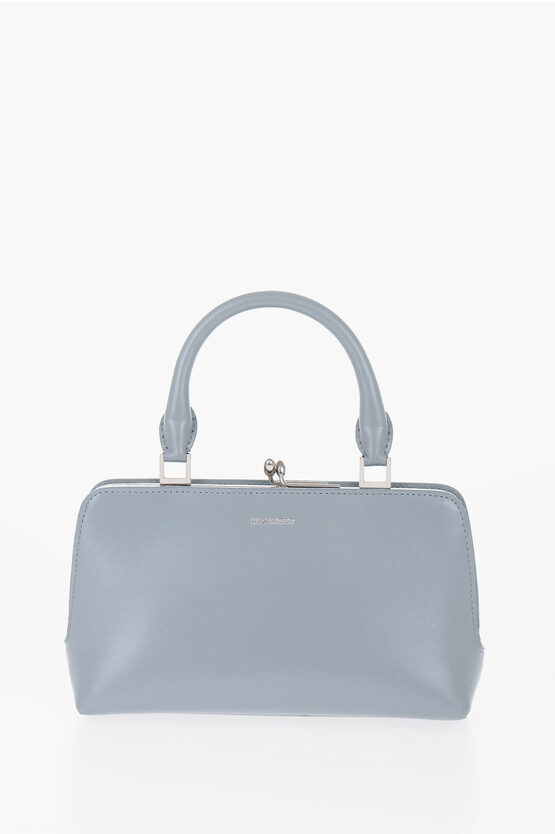 Jil Sander Leather Goji Handbag With Clip Clap Closure In Blue