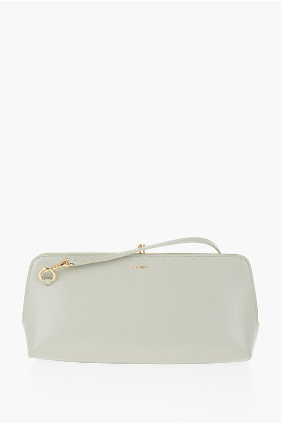 Jil Sander Leather Handbag With Clap Closure In White