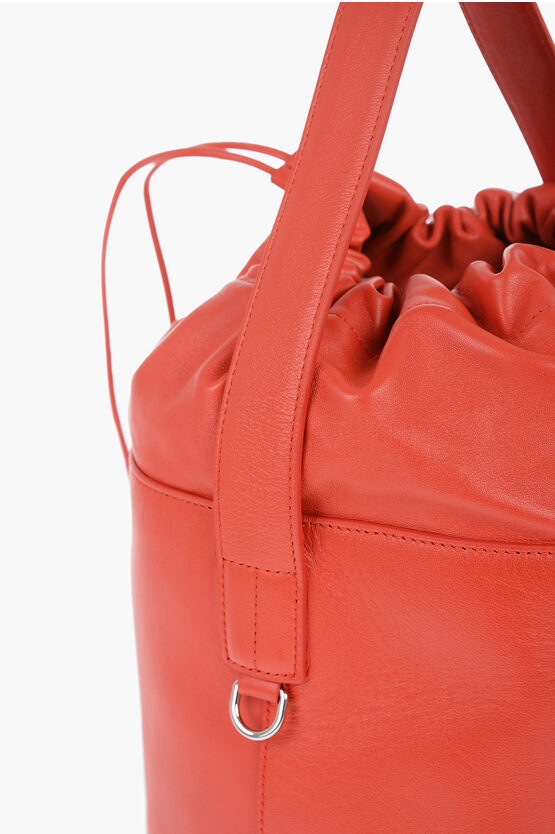 Leather Handbag with Drawstring Closure