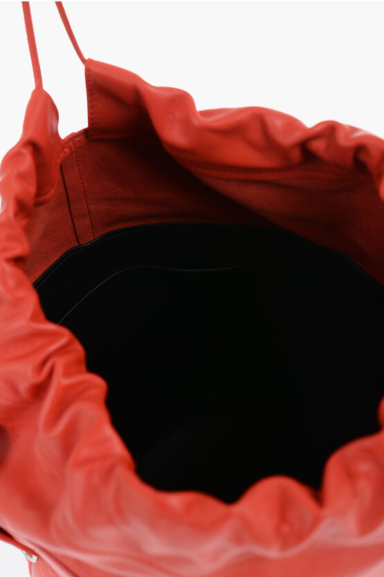 Leather Handbag with Drawstring Closure