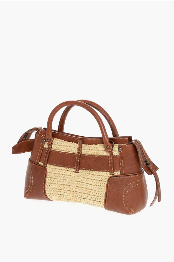 Leather Handbag with Logo Buckle