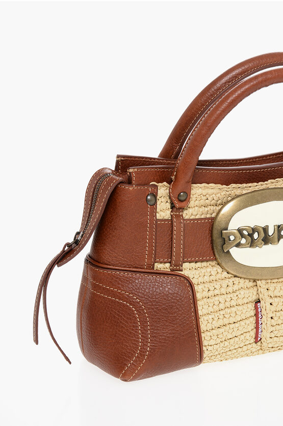 Leather Handbag with Logo Buckle