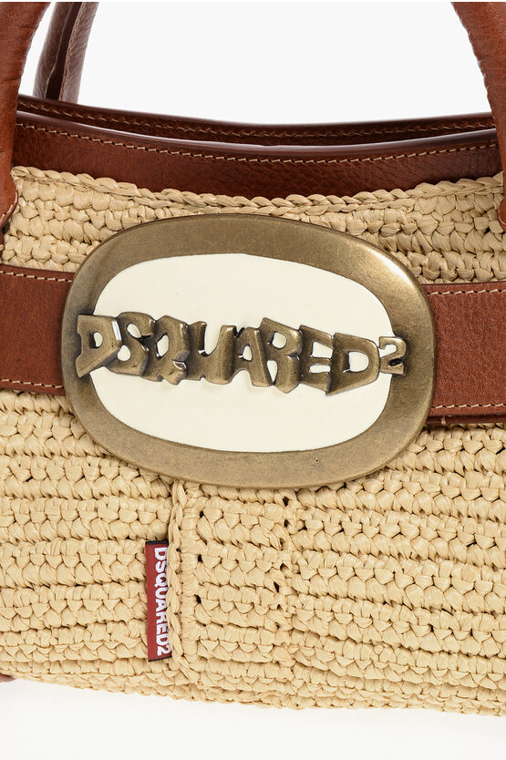 Leather Handbag with Logo Buckle