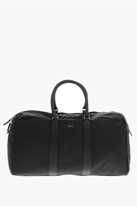 Ermenegildo Zegna Leather Handle Holdall Travel Bag In Black