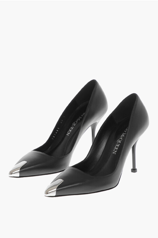 Shop Alexander Mcqueen Leather Hardware Pumps With Metal Toe 10cm