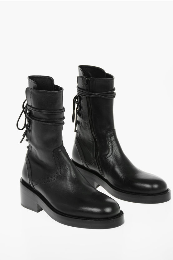 Ann Demeulemeester Leather HENRICA Ankle Boots with Back Lace Fastening ...