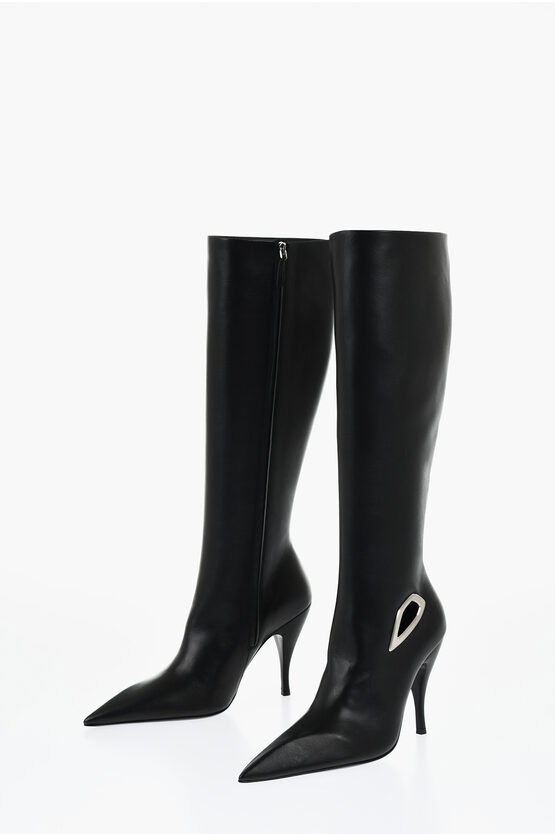 Shop Off-white Leather High Boots With Cut-out Details Heel 11 Cm