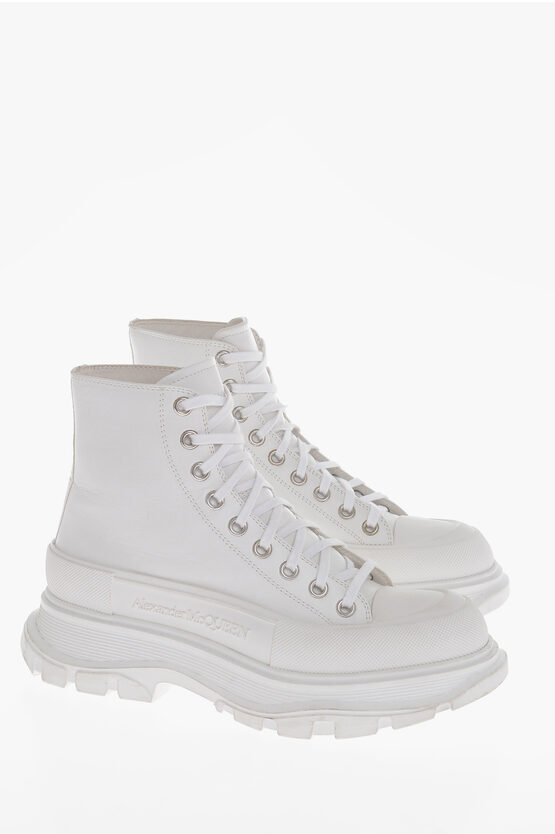 Shop Alexander Mcqueen Leather High-top Sneakers With Chunky Sole