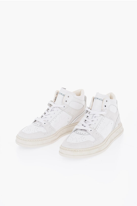 Shop Premiata Leather High Top Sneakers With Suede Details