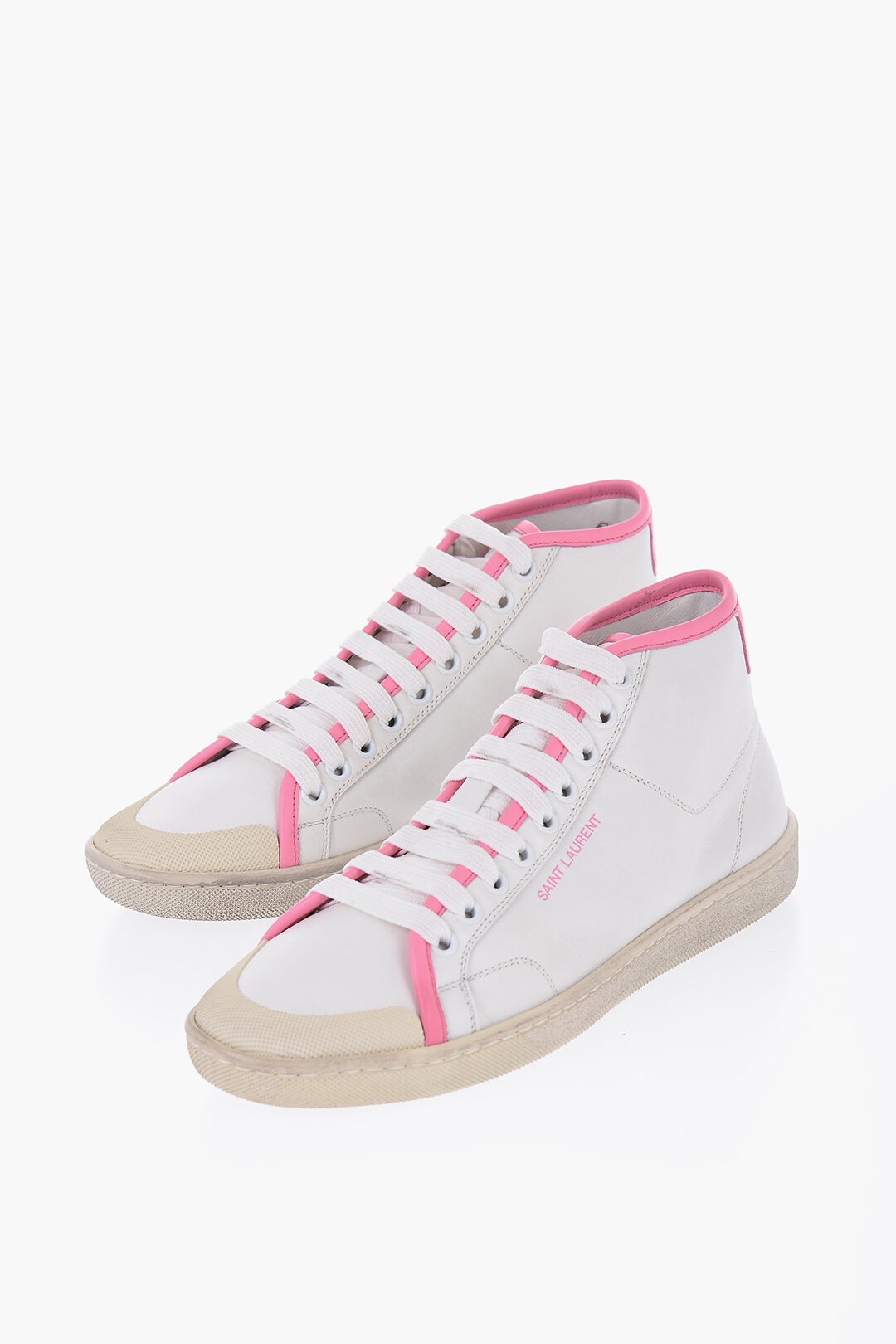 Saint Laurent Leather High Top Sneakers With Worn Effect Sole damen Glamood Outlet