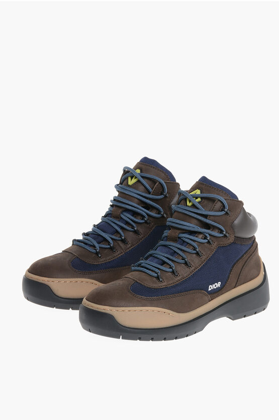 Dior Leather Hiking Booties With Canvas Inserts