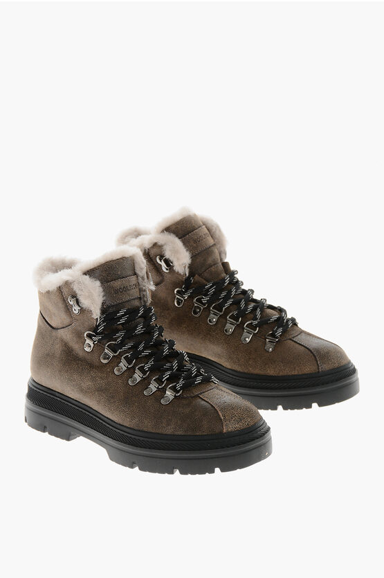 Woolrich Leather Hiking Booties With Shearling Lining In Brown