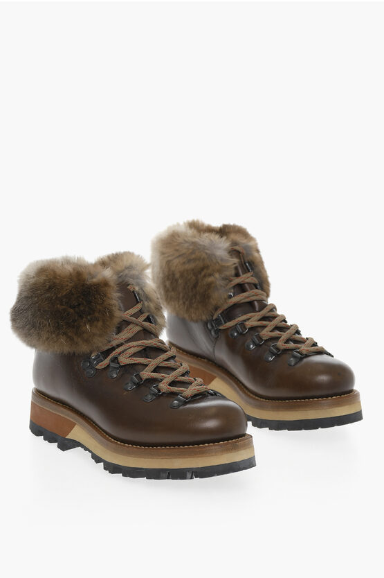 Woolrich Leather Hiking Boots With Real Fur Detail In Brown