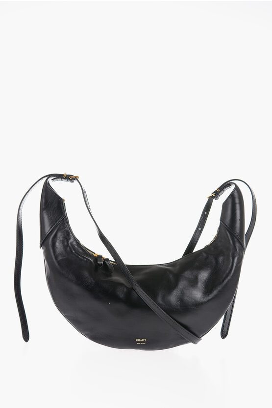 Khaite Leather Hobo Bag With Golden-effect Logo In Black