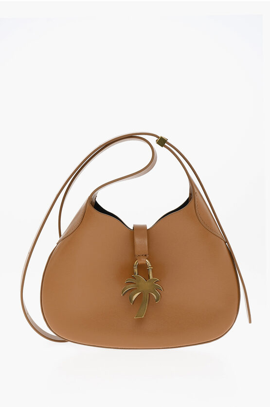 Palm Angels Leather Hobo Bag With Padlock In Brown