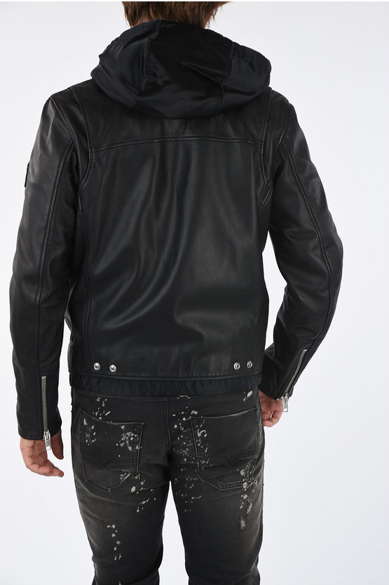ジャケット・アウター diesel leather hoodie jacket archive Men's Hooded jacket in leather, cotton and denim | Black | Diesel
