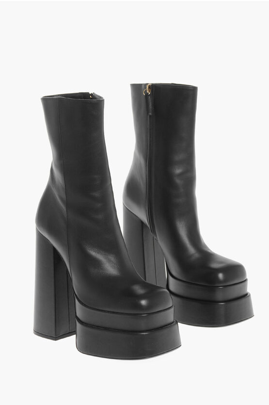 Versace F22 155 Platform Womens Leather Zipper Ankle Boots