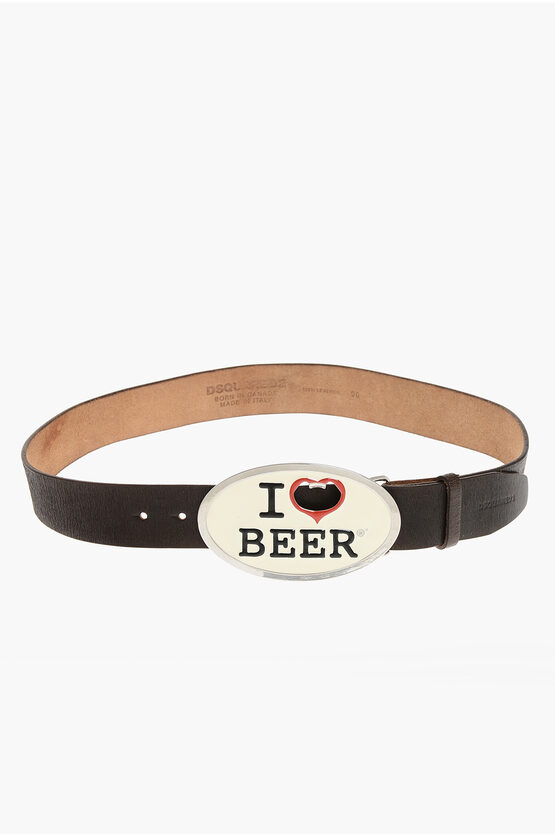 Dsquared2 Leather I LOVE BEER Belt with Corkscrew-Buckle 40mm men