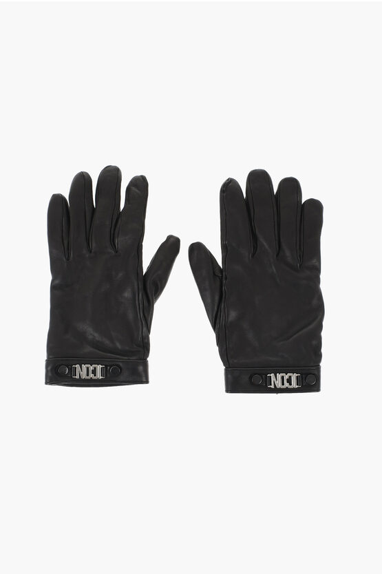 Dsquared2 Leather Icon Gloves With Metal Detail And Button Grösse 8