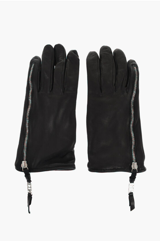 Dsquared2 Leather Icon Gloves With Side Zip Grösse 7