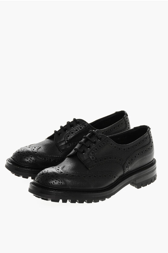 Tricker's Leather Ilkley Derby Shoes With Brogue Finish In Black