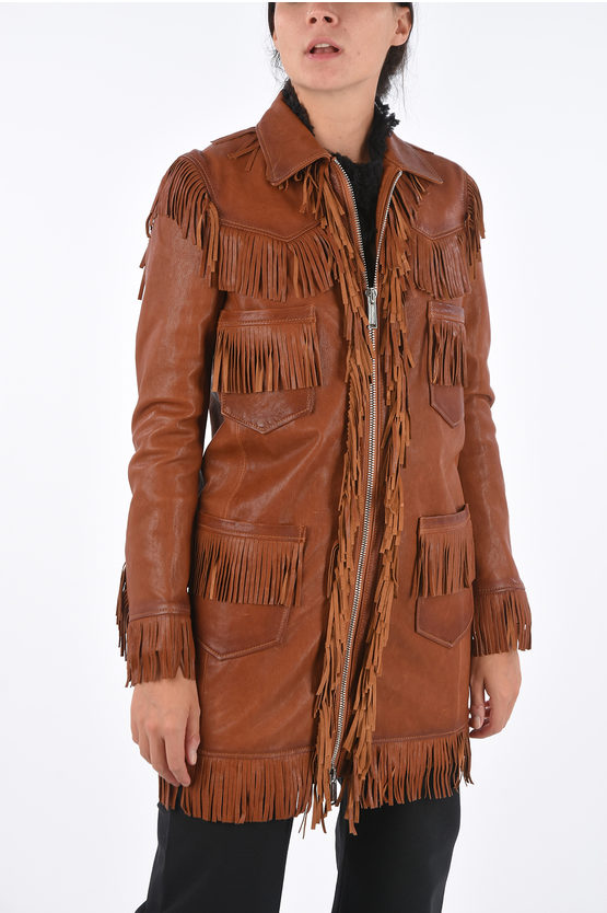 Dsquared2 Leather Jacket With Fringes In Brown