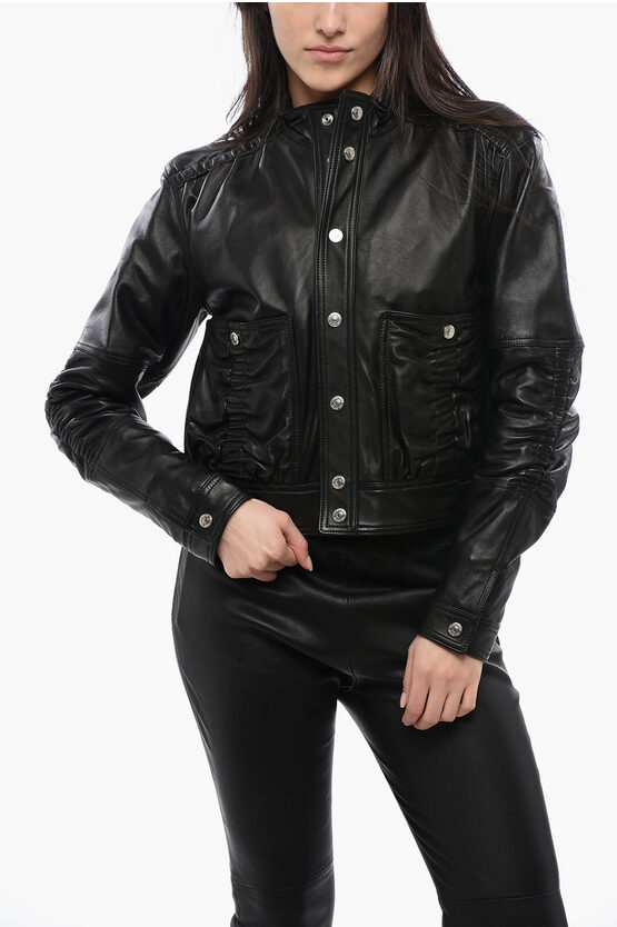 Shop Dsquared2 Leather Jacket With Ruffled Details