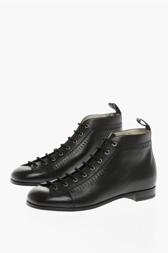 Gucci Leather Jakarta Boots With Perforated Details In Black