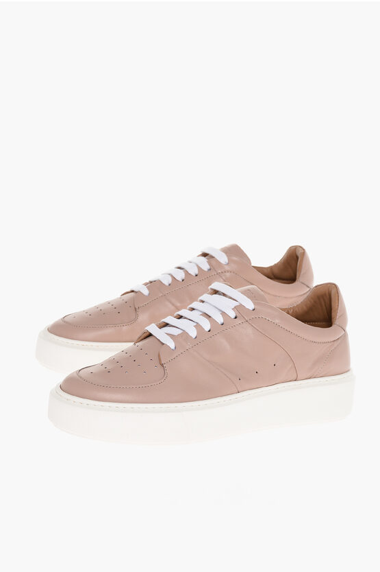 Shop Testoni Leather Jeanne Low Top Sneakers With Contrasting Sole