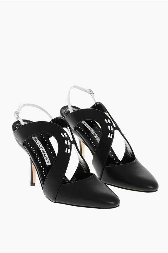 Manolo Blahnik Leather Jijara Slingbacks With Contrasting Details 10cm In Black
