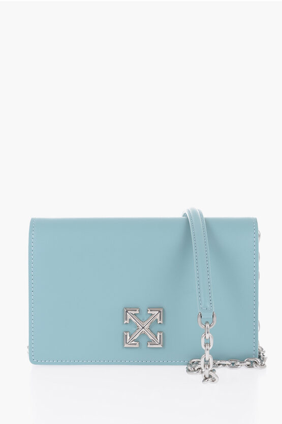 Off-white Leather Jitney 0.5 Shoulder Bag With Silver-tone Logo In Blue