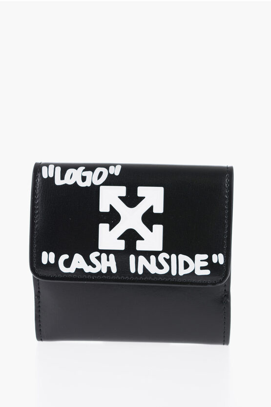 Off-white Leather Jitney Wallet With Embossed Iconic Logo In Black