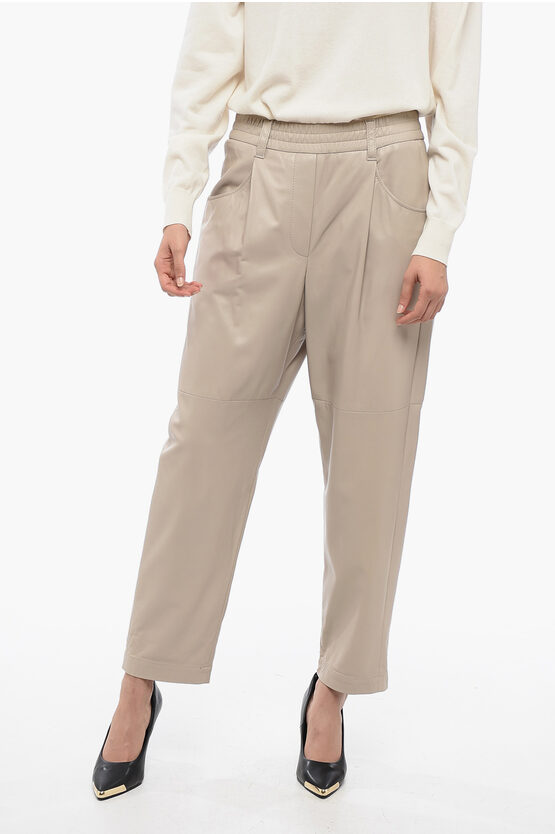 Shop Brunello Cucinelli Leather Joggers With Visible Stitches