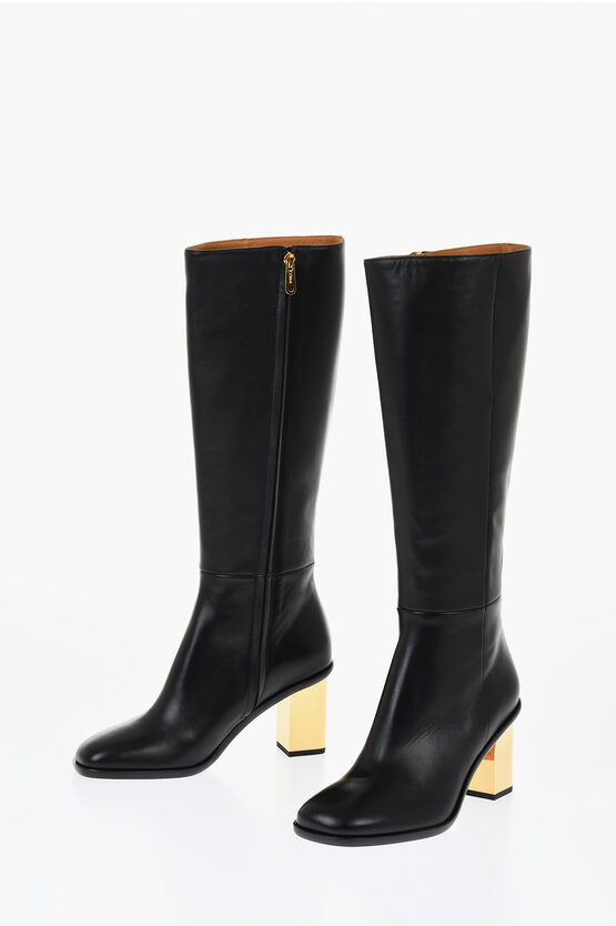 Chloé Leather Knee-high Boots With Metallic Effect Heel 8 Cm