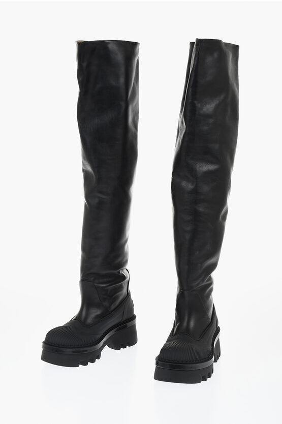 CHLOÉ LEATHER KNEE-HIGH BOOTS WITH TANK SOLE 