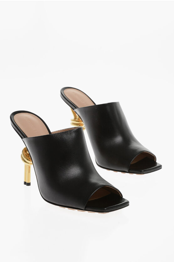 Bottega Veneta Leather Knot Mules With Statement Heel 10 Cm In Black