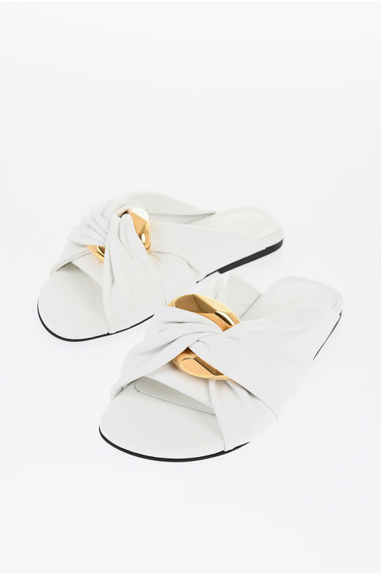 Jw Anderson Leather Knot Slides With Chain Detail In White