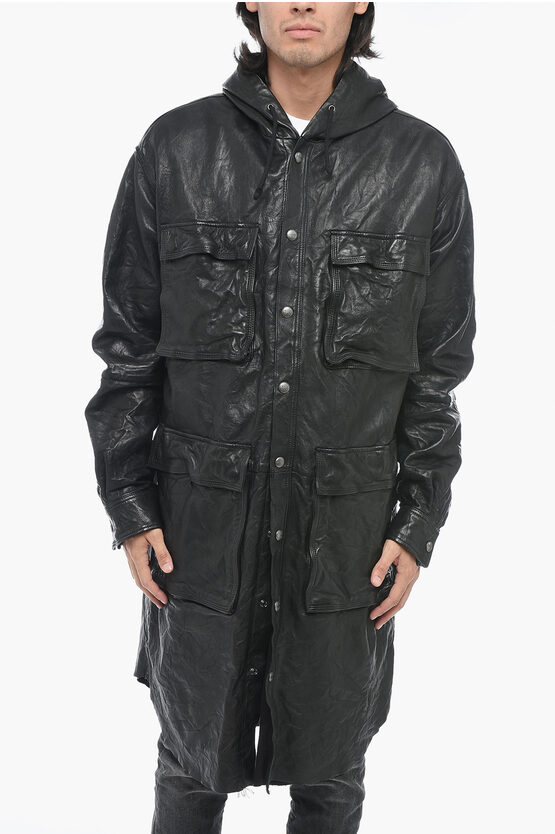 Shop Diesel Leather L-bat Jacket With Wrinked Effect